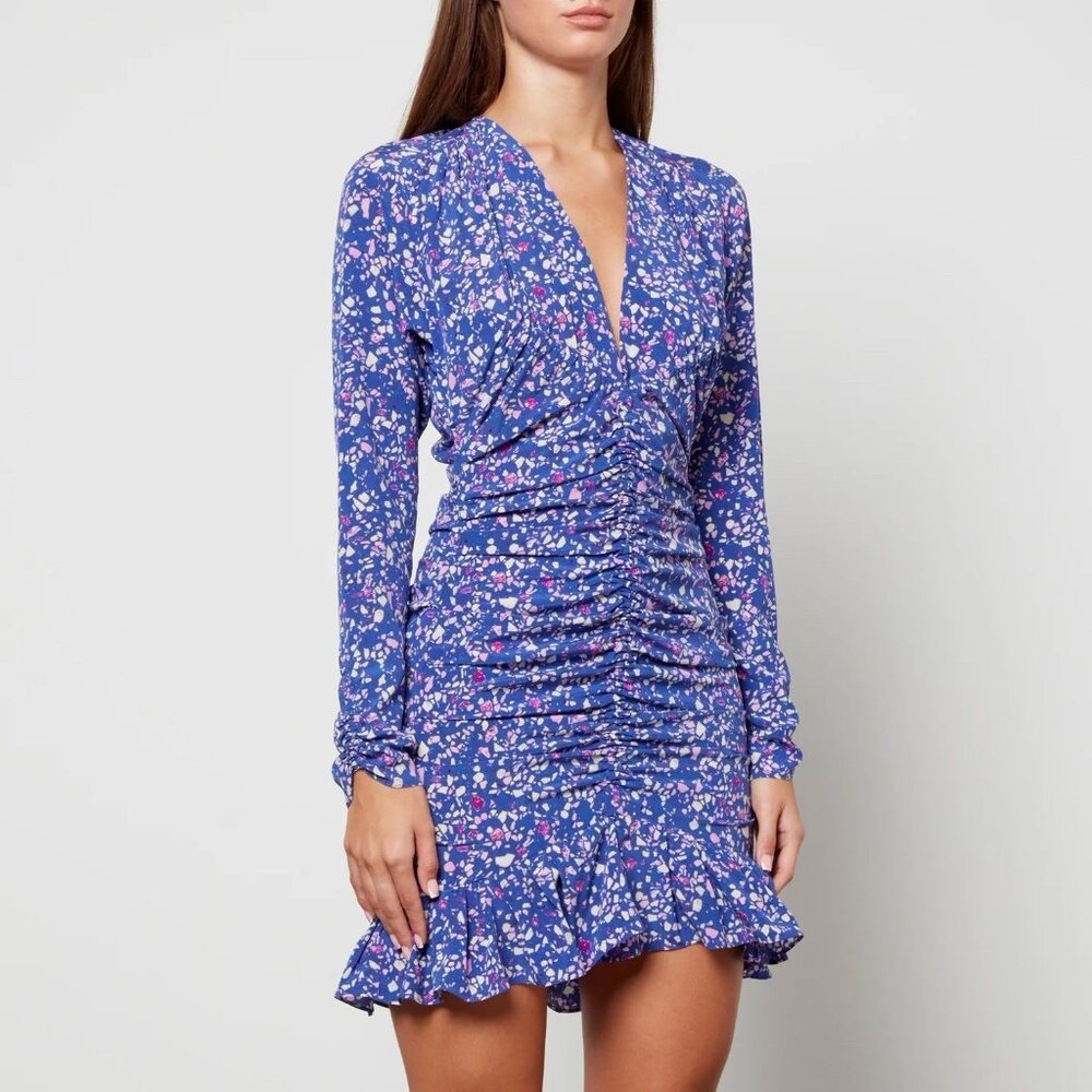 Isabel Marant Lara Mini Dress in Blue Abstract Silk